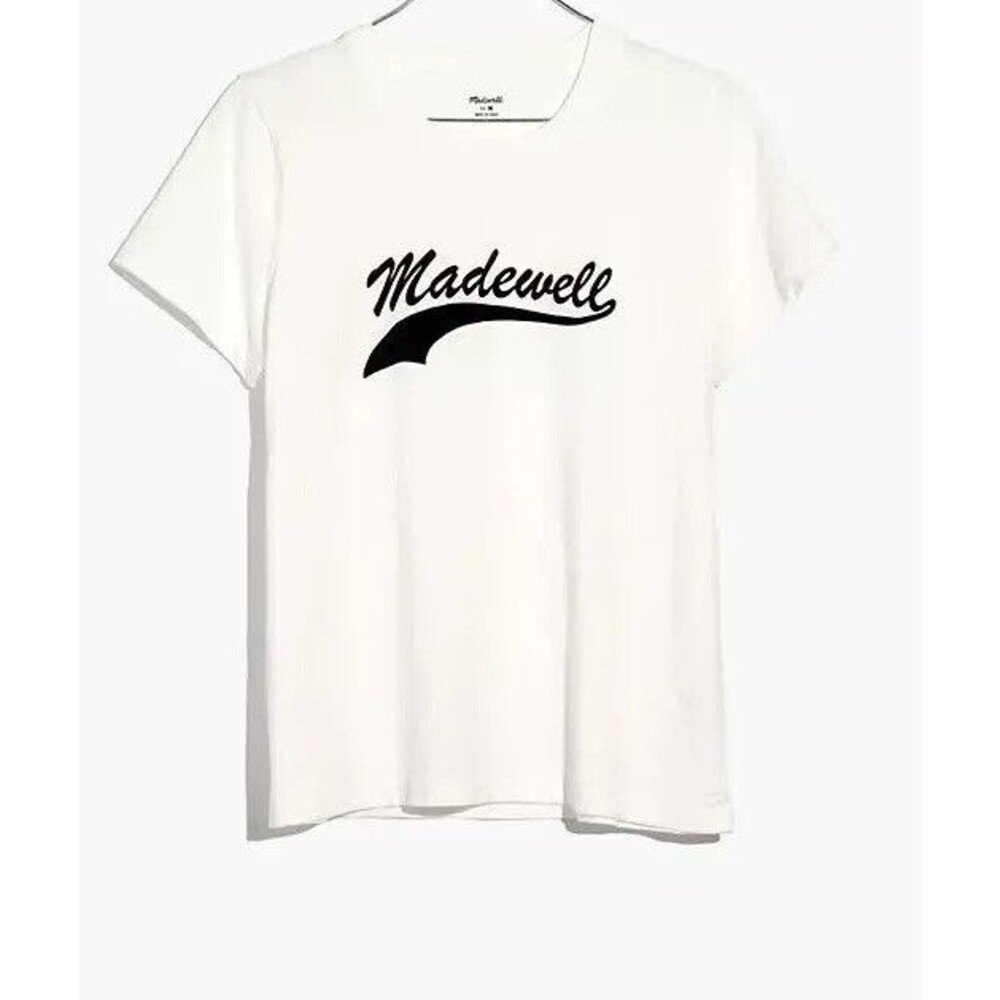 Madewell T-Shirt Short Sleeve Crew Women S white black velvet logo radio boxy
